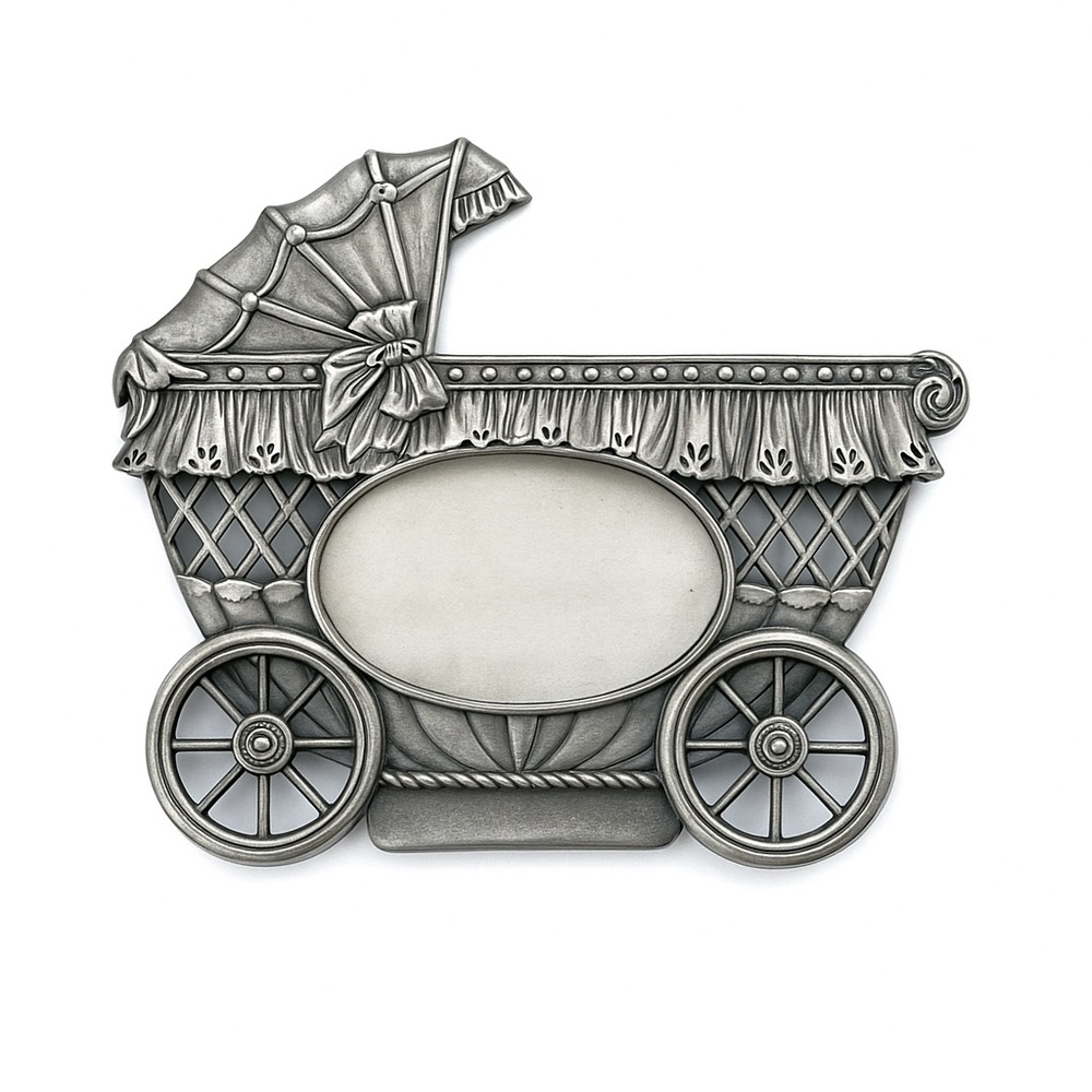 Vintage Silver Tone Baby Carriage Plaque Nursery Decor Keepsake
